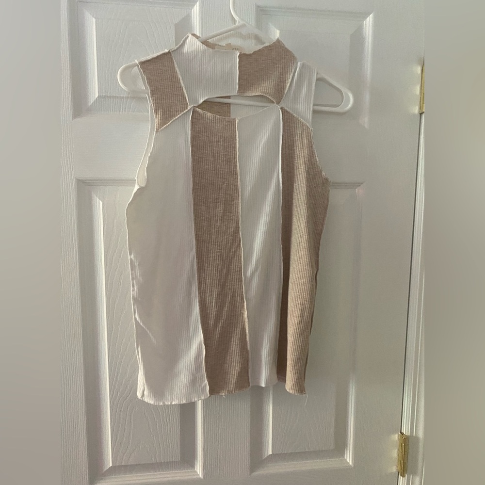 Mock neck color block tank